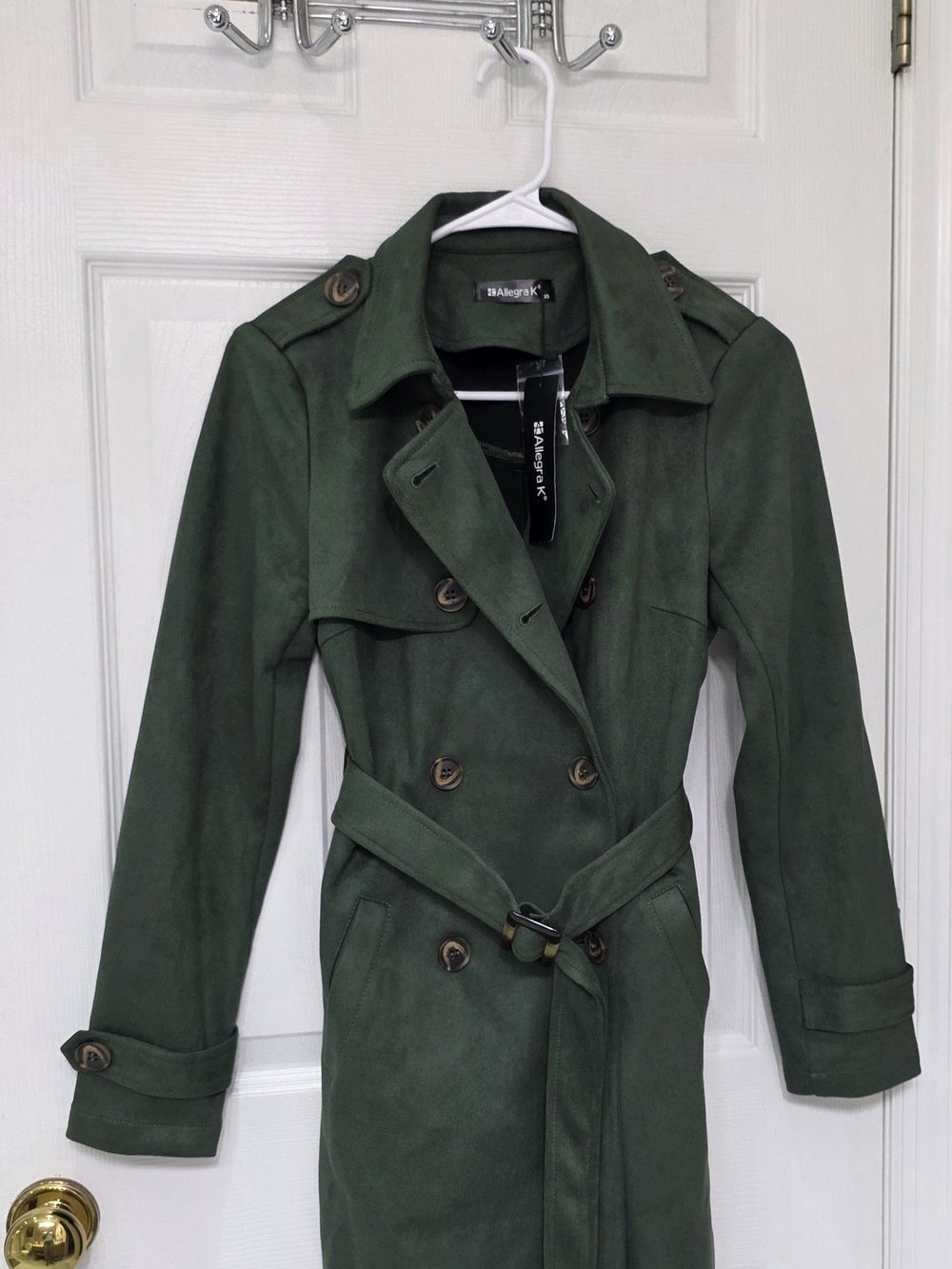 Allegra K Women's Double-Breasted Green Trench Coat